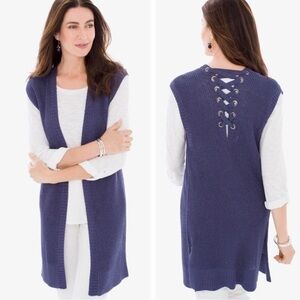 Chico’s Lace Up Back Sleeveless Duster Sweater Vest Maureen 3 (US XL 16) NWT